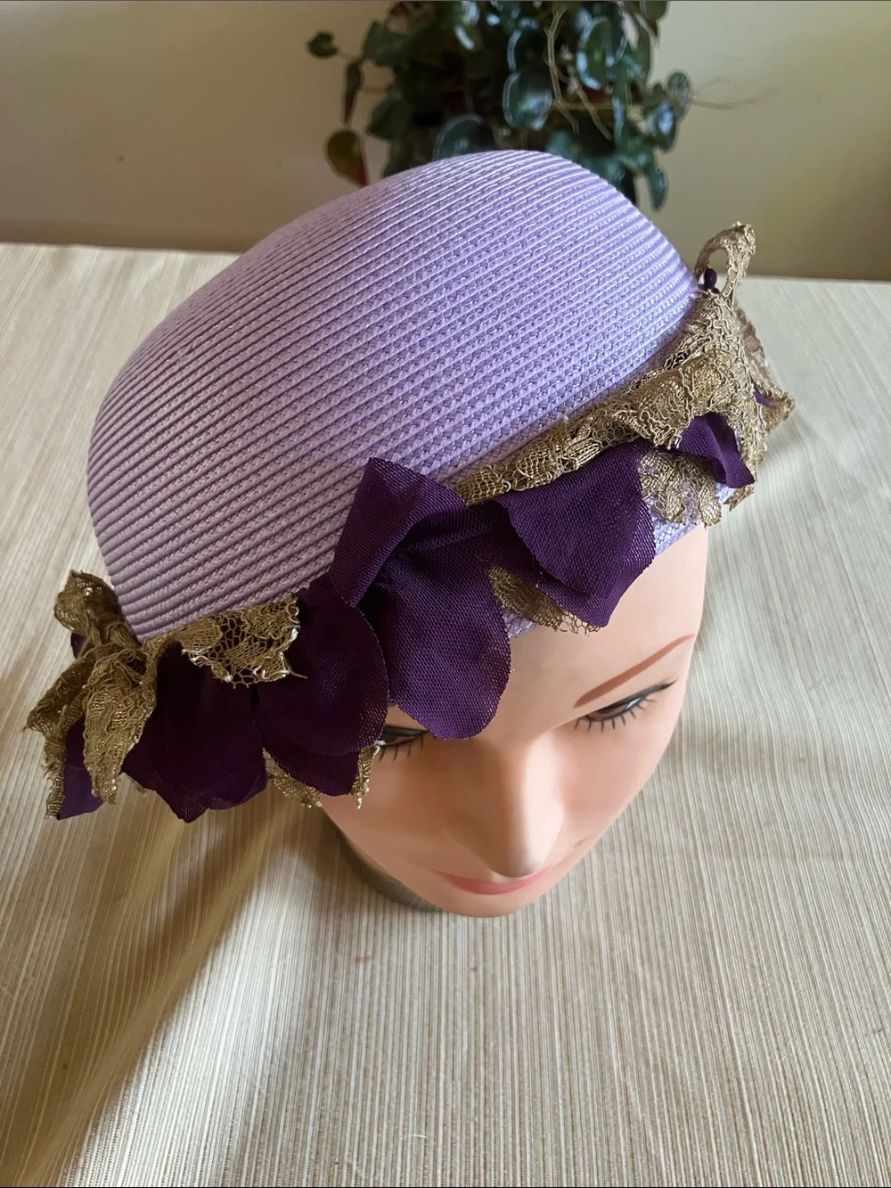 Classic Lilac Women's Pillbox Hat with Purple Floral Trim